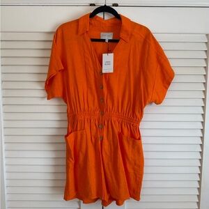 Love Tree Vibrant Orange Linen Blend Romper